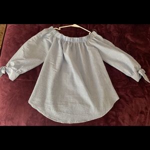 Blue & White Off The Shoulder Top